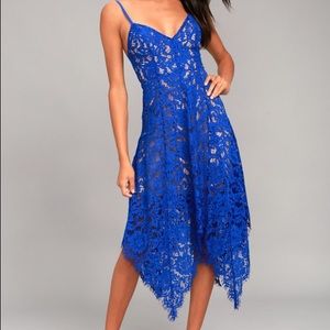 As You Wish Blue Lace Midi Dress Lulus XS